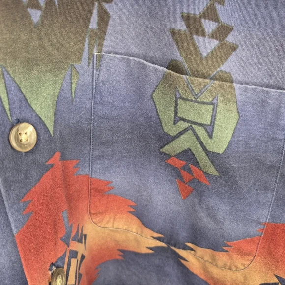 Men's Md Polo Ralph Lauren Red Southwestern Indian Beacon Blanket Shirt Aztec - Picture 5 of 6